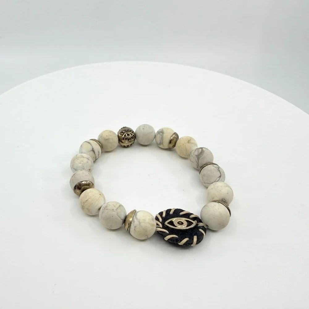 Vintage Bohemian Howlite Evil Eye Stretch Bracelet for Protection